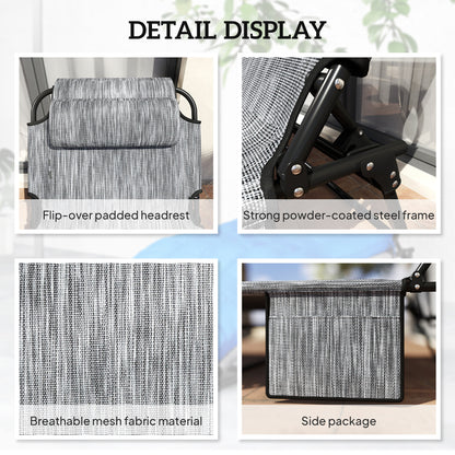 2 Pieces Folding Lounge Chairs with 4-level Reclining Back, Outdoor Tanning Chair with Cushion, Sun Lounger with Breatha