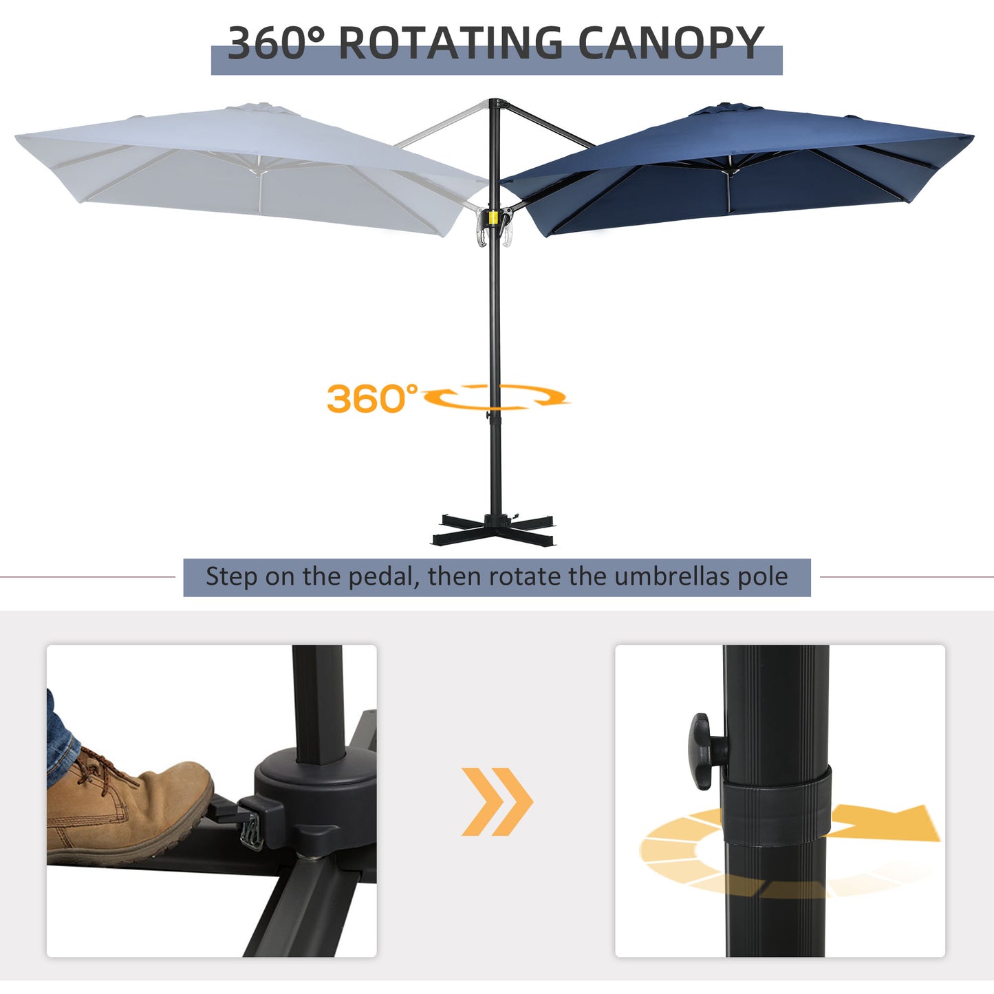 8' x 8' Square Patio Hanging Offset Umbrella with 360° Rotation, Aluminum Outdoor Cantilever Parasol with Crank & Tilt, 
