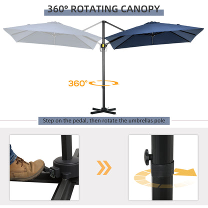 8' x 8' Square Patio Hanging Offset Umbrella with 360° Rotation, Aluminum Outdoor Cantilever Parasol with Crank & Tilt, 