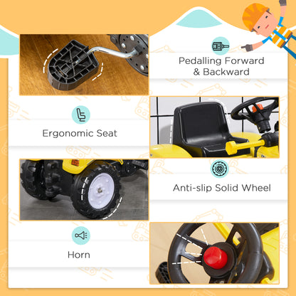 VarietyKart Ride on Tractor for Kids, Pedal Construction Car with Front Loader Digger for 3 Years Old, Yellow
