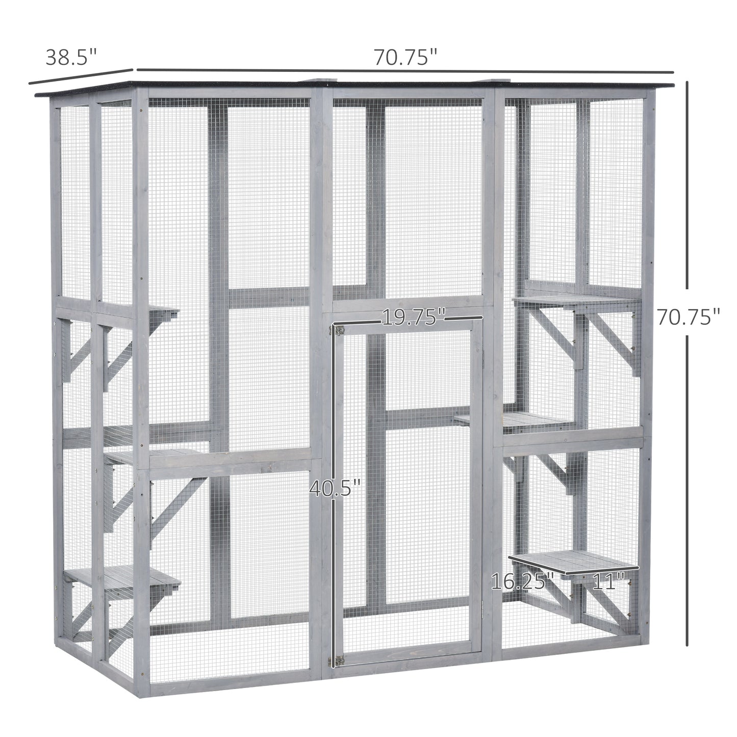 Large Outdoor Catio Enclosure, Weatherproof Cat House with Asphalt Roof,  Wooden Cat Patio Cage with 6 Balanced Platform
