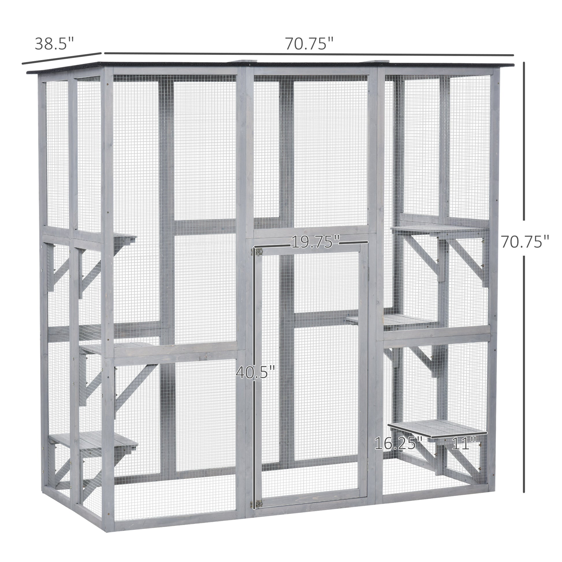 Large Outdoor Catio Enclosure, Weatherproof Cat House with Asphalt Roof,  Wooden Cat Patio Cage with 6 Balanced Platform