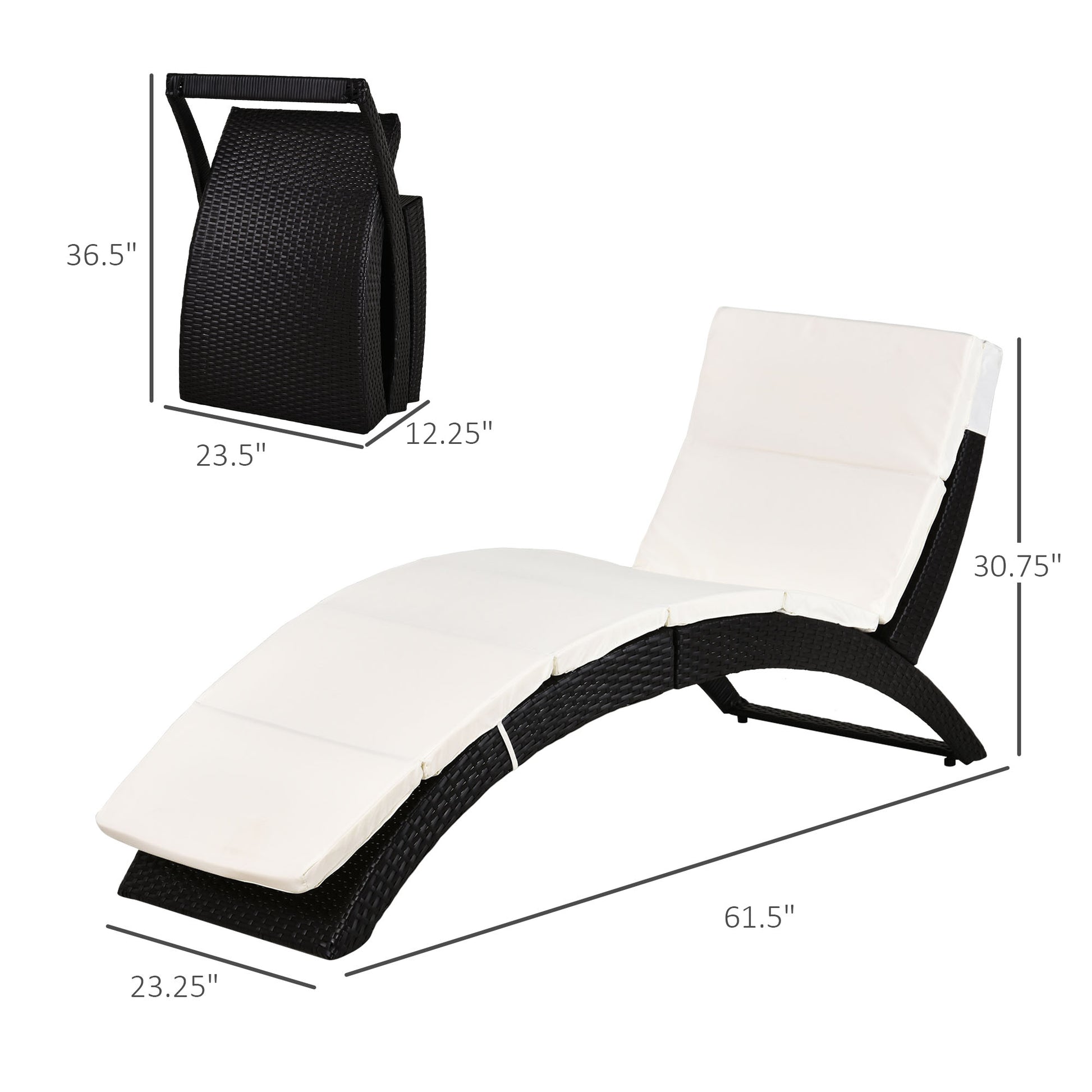 Patio Rattan Chaise lounger wicker Foldable Reclining Backrest PE Rattan Outdoor Lounge Chair, Recliner with Cushion for
