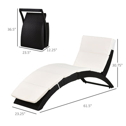 Patio Rattan Chaise lounger wicker Foldable Reclining Backrest PE Rattan Outdoor Lounge Chair, Recliner with Cushion for