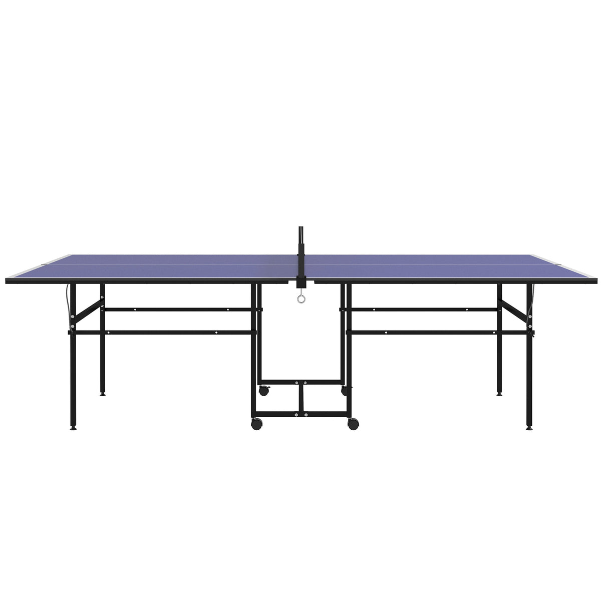 Soozier Full Size Table Tennis Table, Folding Ping Pong Table with Net, Paddles, Balls and Wheels, Blue