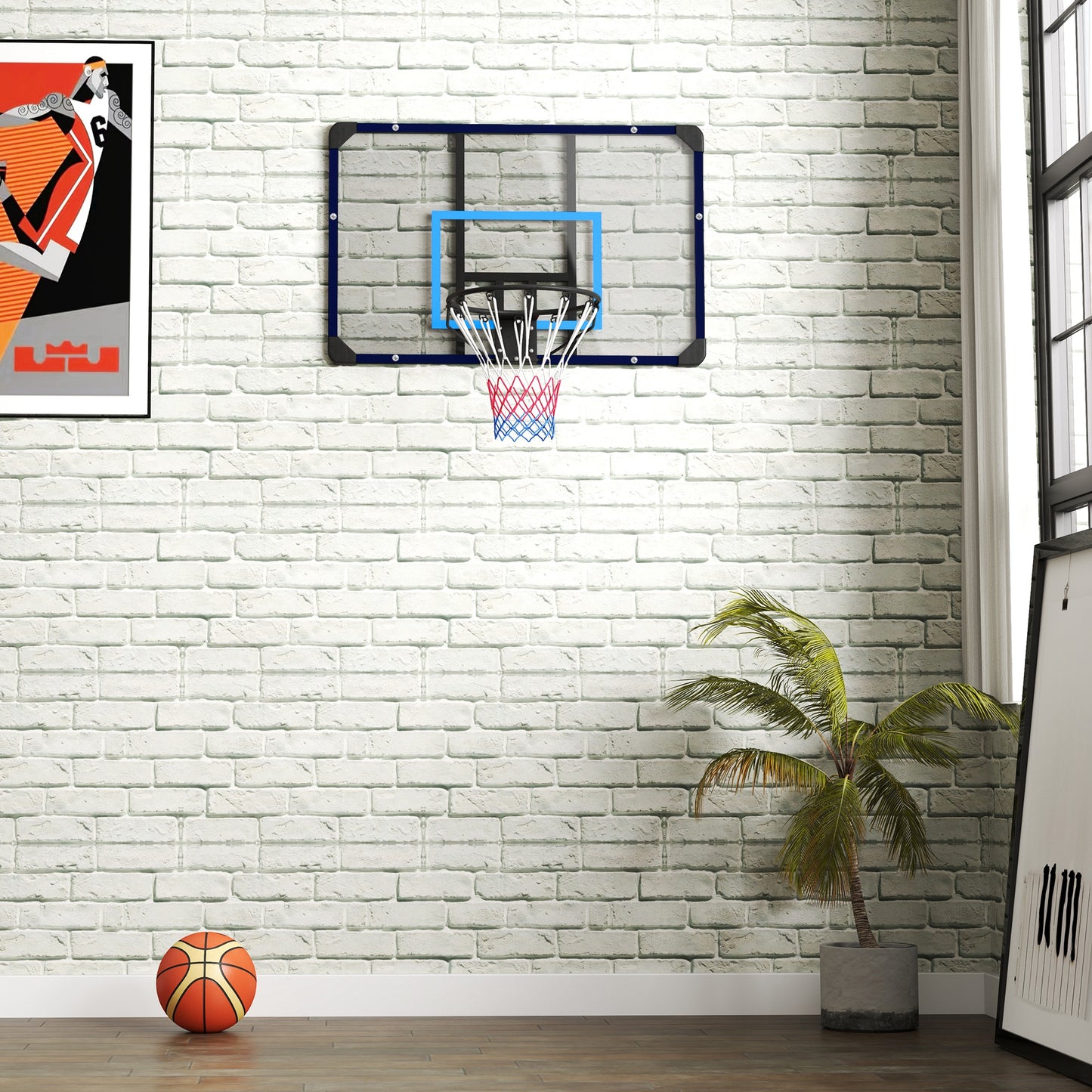 Soozier Wall Mounted Basketball Hoop, Mini Hoop with 45" x 29" Shatter Proof Backboard, Durable Rim and All-Weather Net 