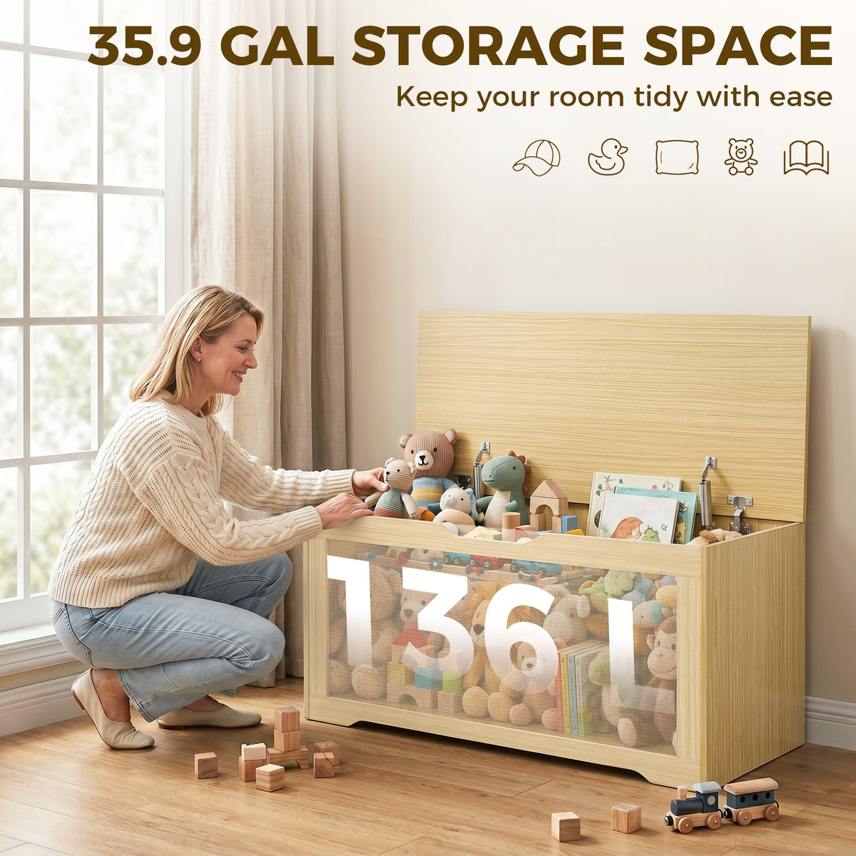 Storage Chest with Lift Top Storage Chest with Safety Hinges 39.4" Oak