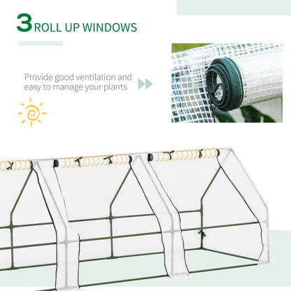 9' x 3' x 3' Outdoor Mini Greenhouse, Portable Tunnel Greenhouse with Large Zipper Doors and PE Cover for Garden, White
