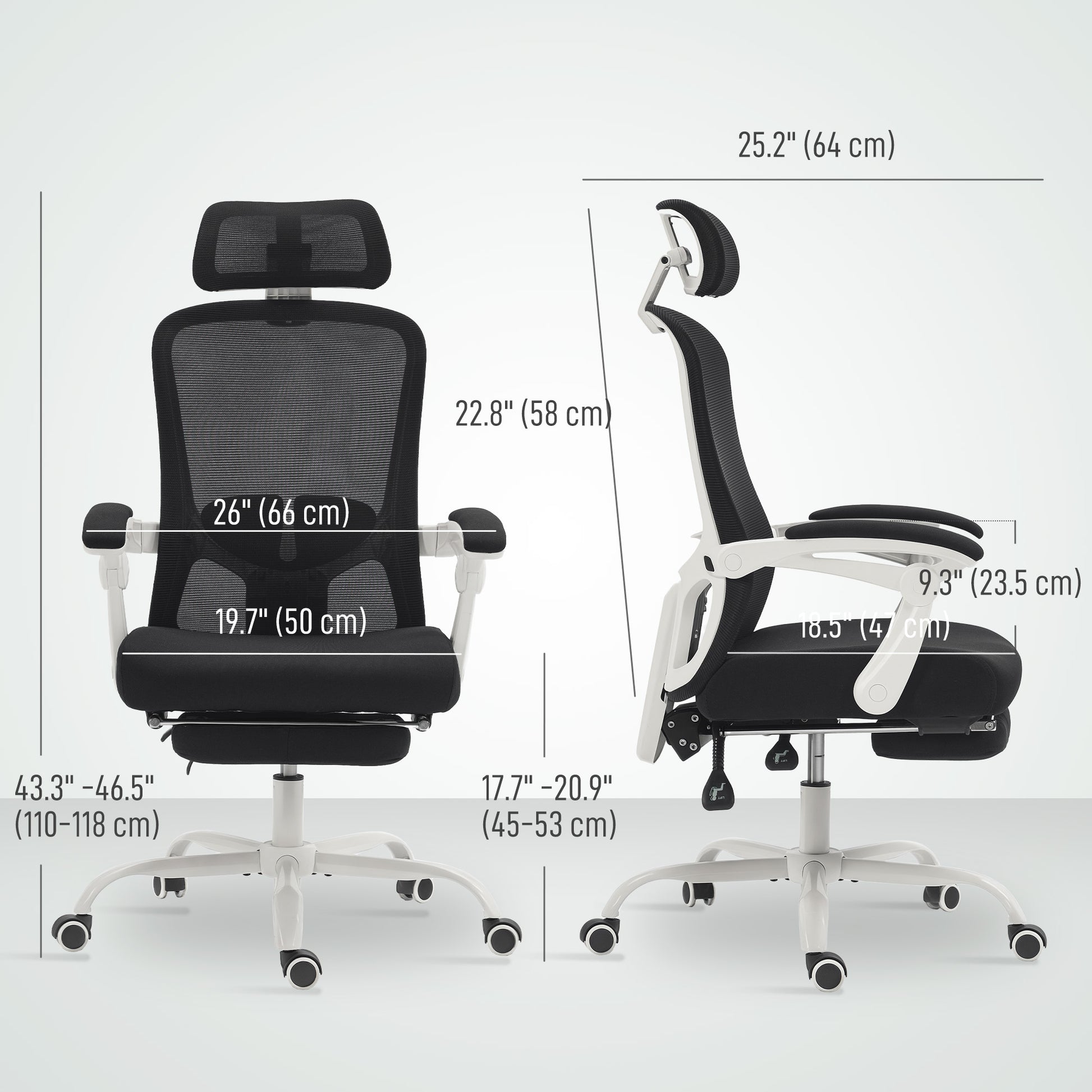 Ergonomic Office Chair, Mesh Reclining Desk Chair with Adjustable Lumbar Support, Headrest, Black