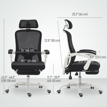 Ergonomic Office Chair, Mesh Reclining Desk Chair with Adjustable Lumbar Support, Headrest, Black