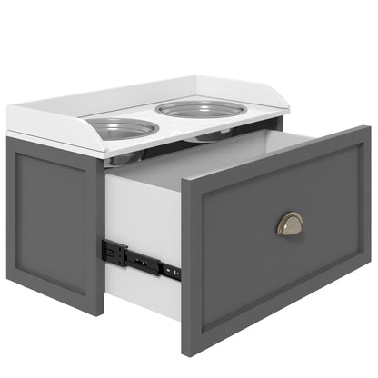 Elevated Dog Bowls Raised Pet Feeding Station with Storage 2 Stainless Steel Bowls, 23.6"x11.8" x14.2", Grey