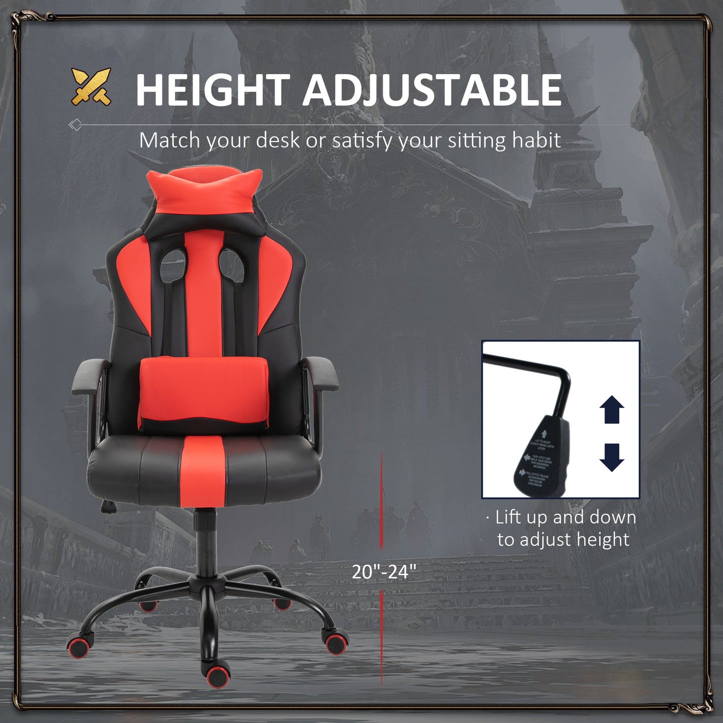 Office Chair High Back Racing Style Gaming Chair Adjustable PU Leather Swivel Computer Task Seat with Lumbar Support and