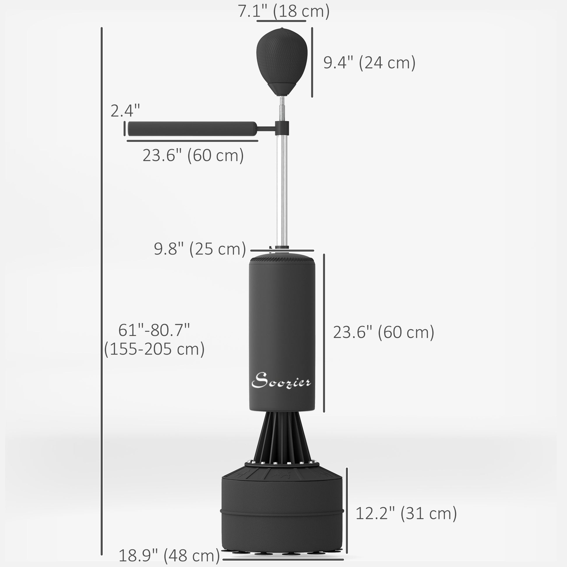 Soozier Freestanding Boxing Punch Bag Stand with 360° Rotating Flexible Arm, Speed Ball, Waterable and Sandable Base, Bl