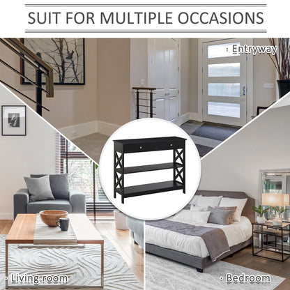39" Console Table, Narrow Entryway Table with Storage Shelves, Drawers and X Frame for Behind Couch, Living Room, Hallwa