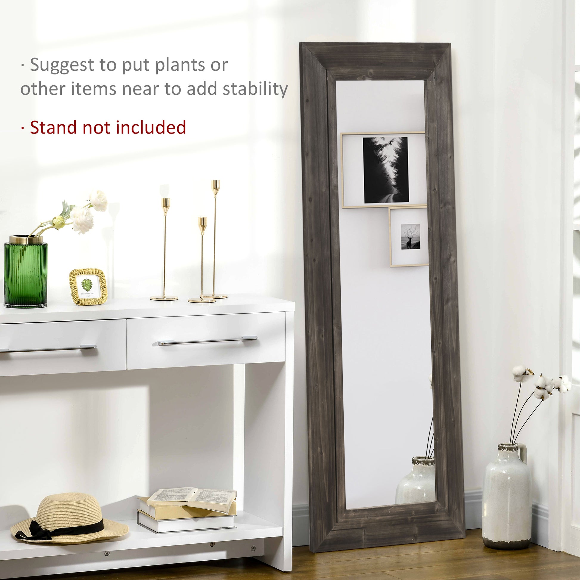59" x 23.5" Full Length Mirror, Farmhouse Wall Mount and Leaner Floor Mirror, Vertical and Horizontal for Bedroom, Dark 