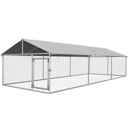 19.7' x 7.5' x 4.9' Outdoor Dog Kennel Weatherproof Play Run for Medium Gentle Dogs with UV & Waterproof Cover, Silver