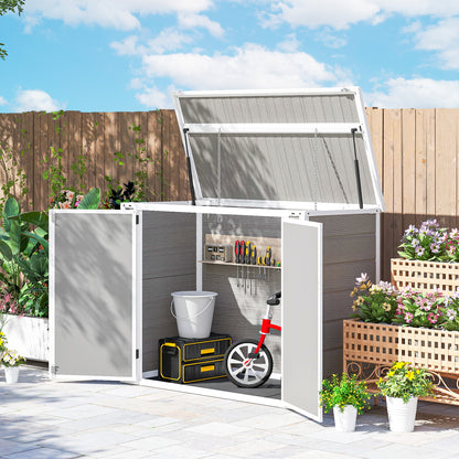 41 Cu. Ft. Outdoor Storage Shed, Outdoor Horizontal Trash Can Storage with Chain Lid, Lockable Storage Box, Light Grey