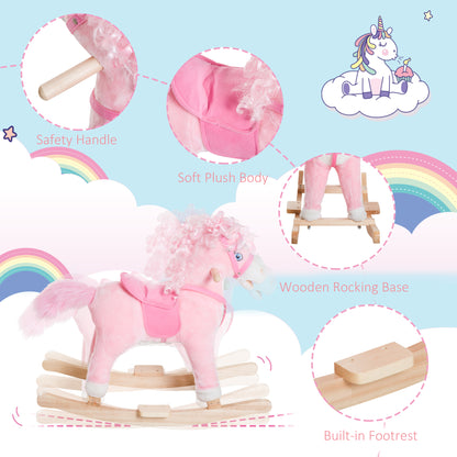 Qaba Kids Plush Rocking Horse Child Ride On Toy Rocker with Realistic Sounds Pink