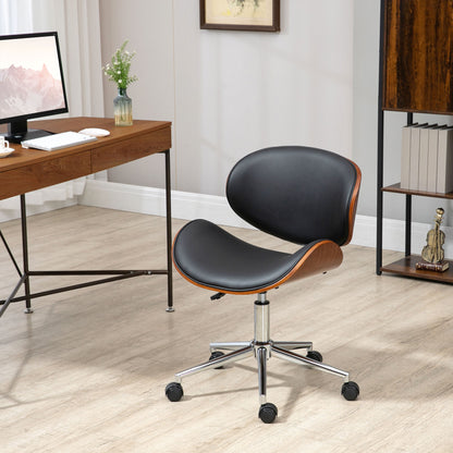 Office Chair, Faux Leather and Bentwood Computer Desk Chair with 360 Degree Swivel Wheels, Adjustable Height and Curved 