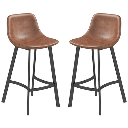 Counter Height Stools Set of 2, Upholstered Kitchen Stool with Back and Steel Legs
