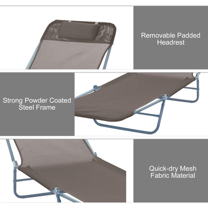 Outdoor Lounge Chair, Portable Adjustable Reclining Seat Folding Chaise Lounge Patio Camping Beach Tanning Chair Bed wit