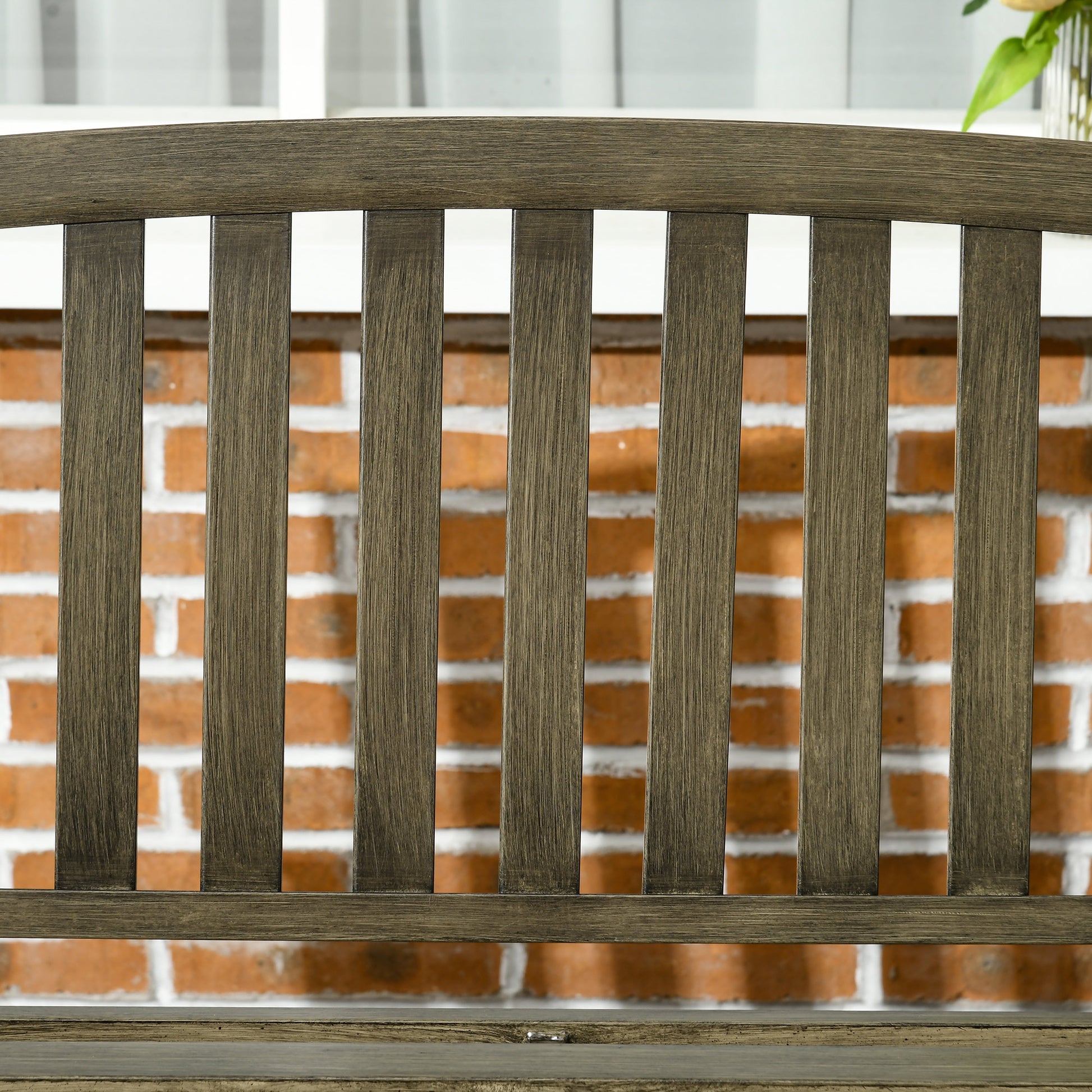 Outdoor Garden Bench, Metal Bench, Wood Look Slatted Frame Furniture for Patio, Park, Porch, Lawn, Yard, Deck, Black