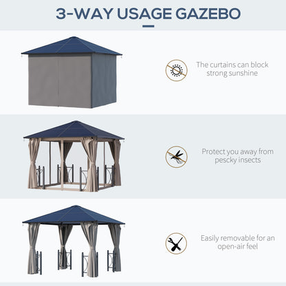 10' x 10' Hardtop Gazebo with PC Board Roof and Aluminum Frame, Patio Gazebo with Curtains and Netting for Party Wedding