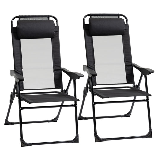 Double Camping Chairs Foldable w/ Reclining & Headrest, Black