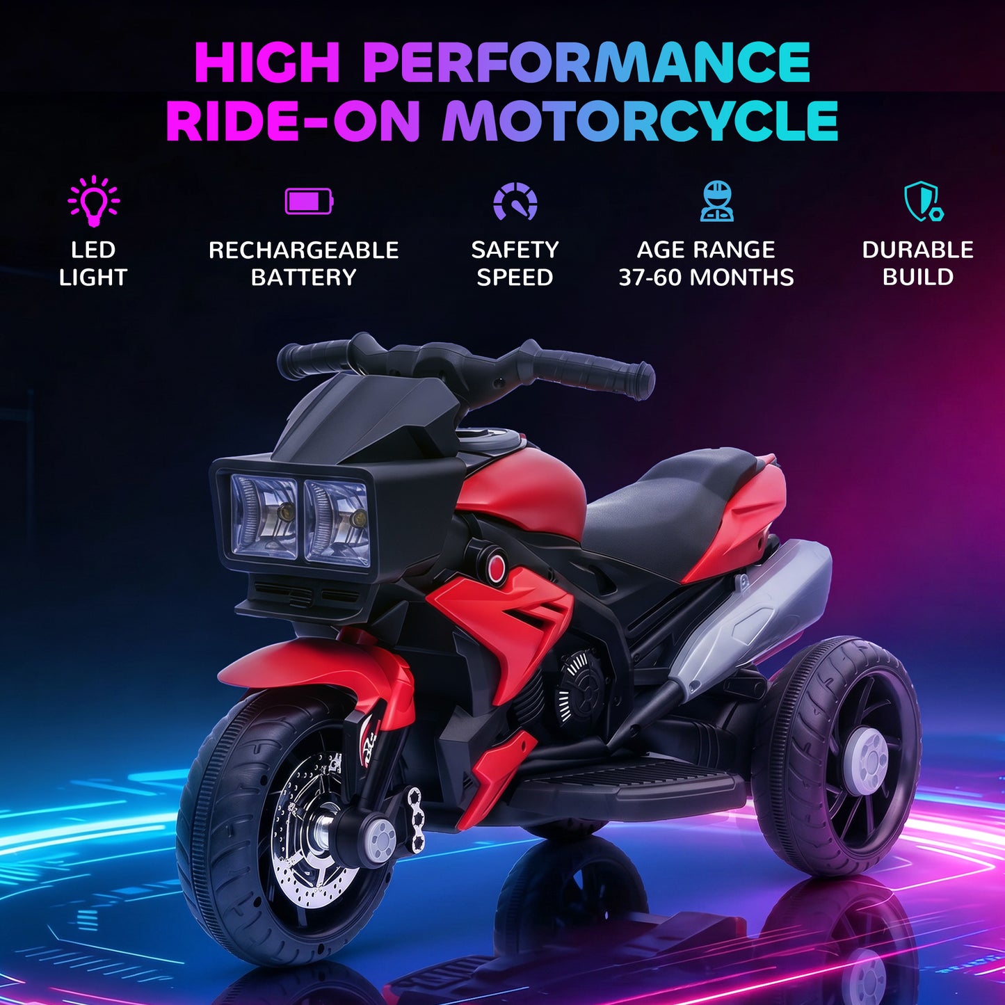 VarietyKart Kids Electric Pedal Motorcycle Ride-On Toy 6V Battery Powered w/ Music Horn Headlights Motorbike for Girls B