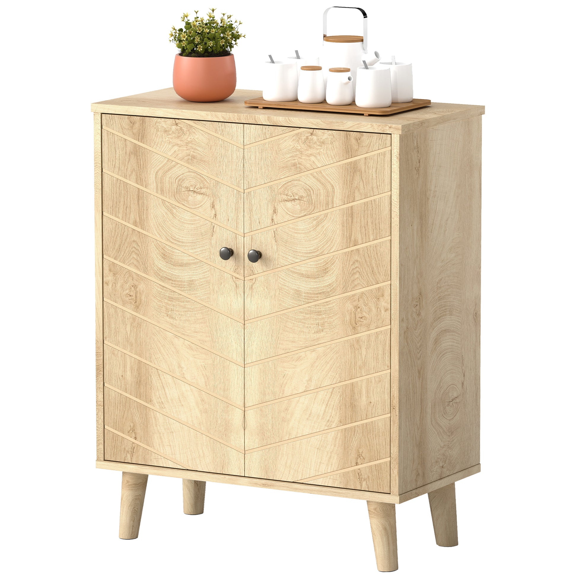 Storage Cabinet with Doors, Cupboard Organization with Shelf and Wood Legs, Storage Solution for Living Room, Bathroom