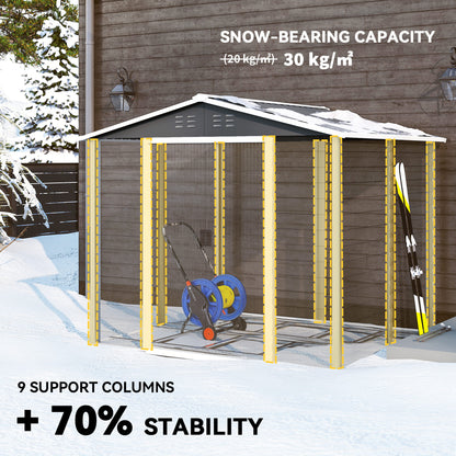 8' x 7' Outdoor Storage Shed, Easy to Assemble, Upgraded Galvanized Metal Garden Shed with Lockable Doors, Floor Frame a