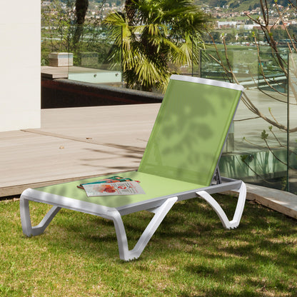 Outdoor Chaise Lounge Chair, Patio Aluminum Tanning Chair with 5-Level Adjustable Back, Portable Wheels, Breathable Mesh