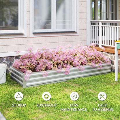 95" x 36" x 12" Galvanized Raised Garden Bed, Metal Elevated Planter Box for Growing Flowers, Herbs, Succulents, Silver