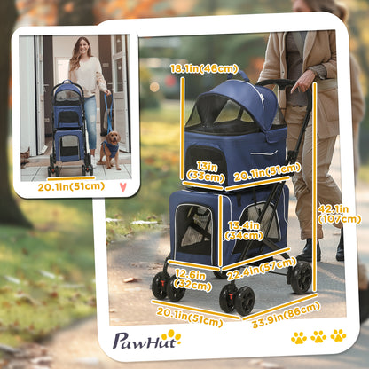 3-in-1 Double Pet Stroller for Small Miniature Dogs Cats with Removable Carrier, Foldable Travel Carrier Bag, Car Seat, 