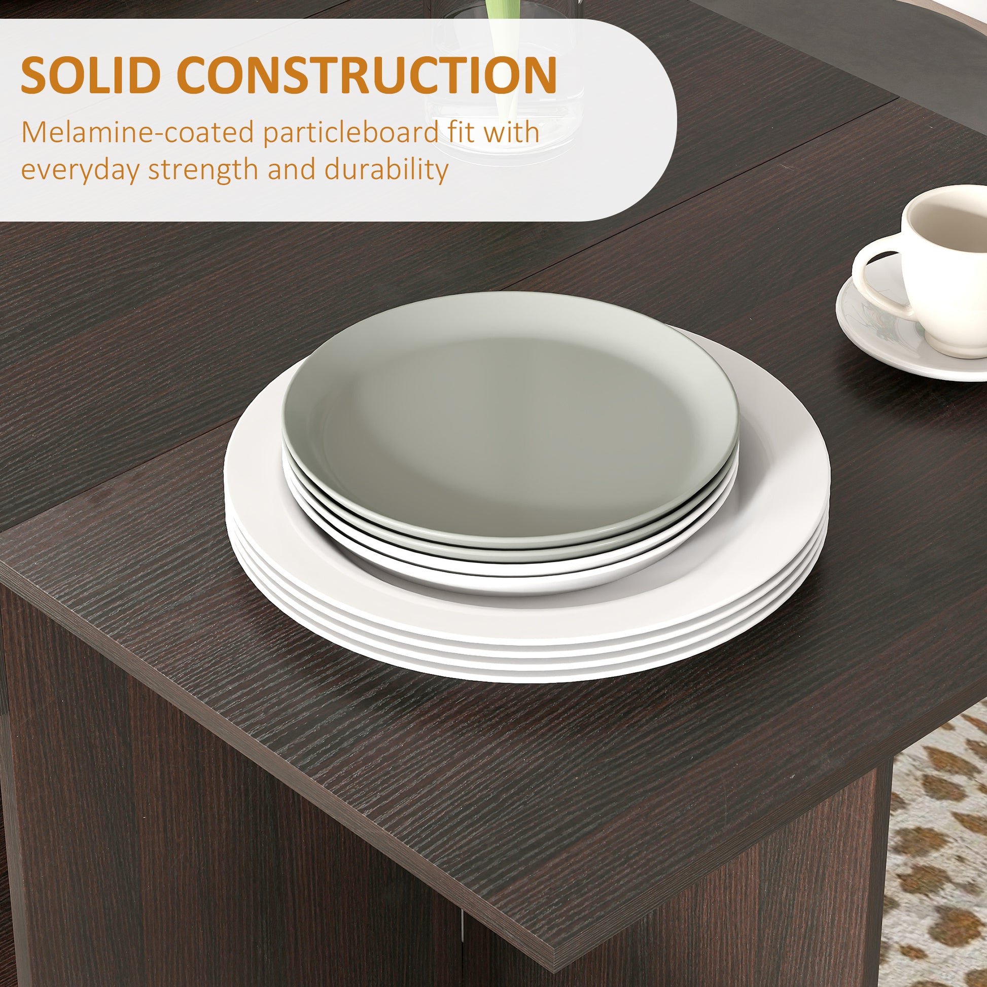 Folding Dining Table, Space Saving Drop Leaf Table with Drawer and Storage Shelves for Kitchen, Dining Room, Dark Brown