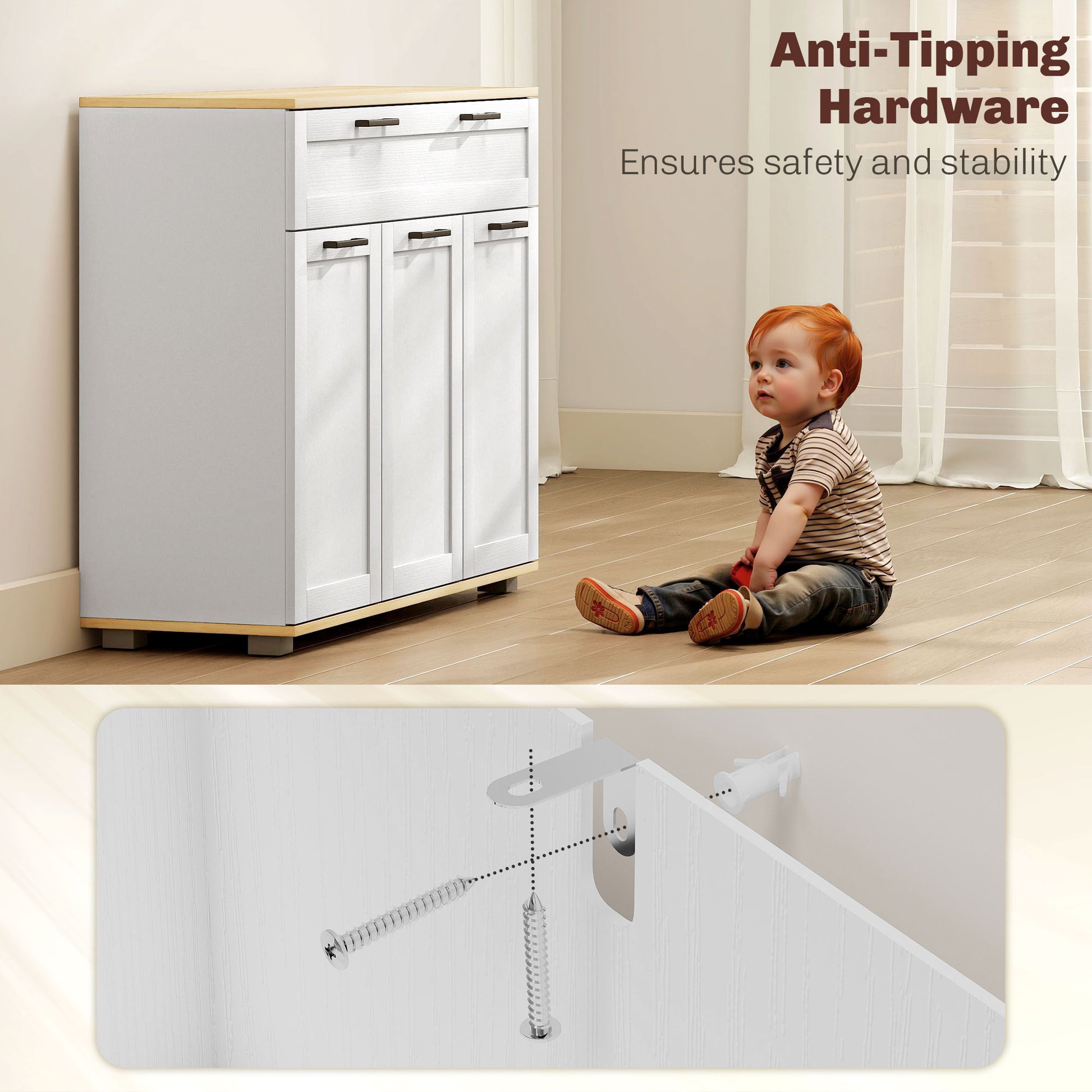 Sideboard Buffet Cabinet, Modern 40" Coffee Bar Cabinet with Wide Drawer, 3 Doors and 2 Adjustable Shelves, White