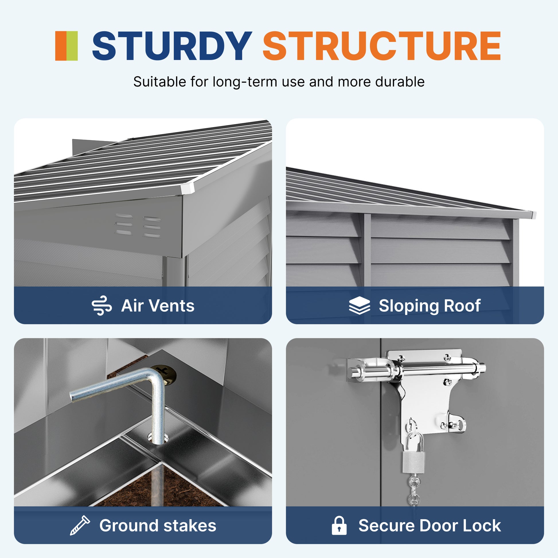 4.6' x 9' Steel Outdoor Storage Shed, Lean to Shed, Metal Tool House with Foundation Kit, Lockable Doors, Gloves and 2 A