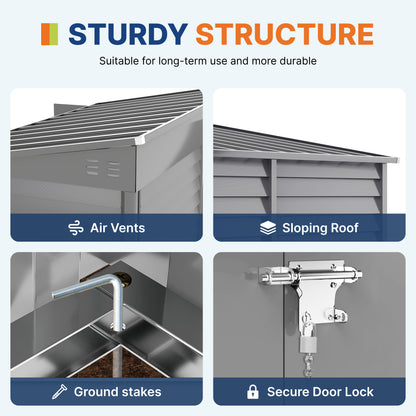 4.6' x 9' Steel Outdoor Storage Shed, Lean to Shed, Metal Tool House with Foundation Kit, Lockable Doors, Gloves and 2 A