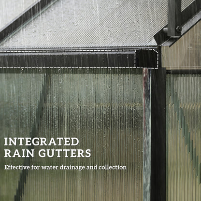 Aluminum Lean-to Greenhouse Polycarbonate Walk-in Greenhouse with Rain Gutter and Sliding Door, 6' x 4', Dark Grey