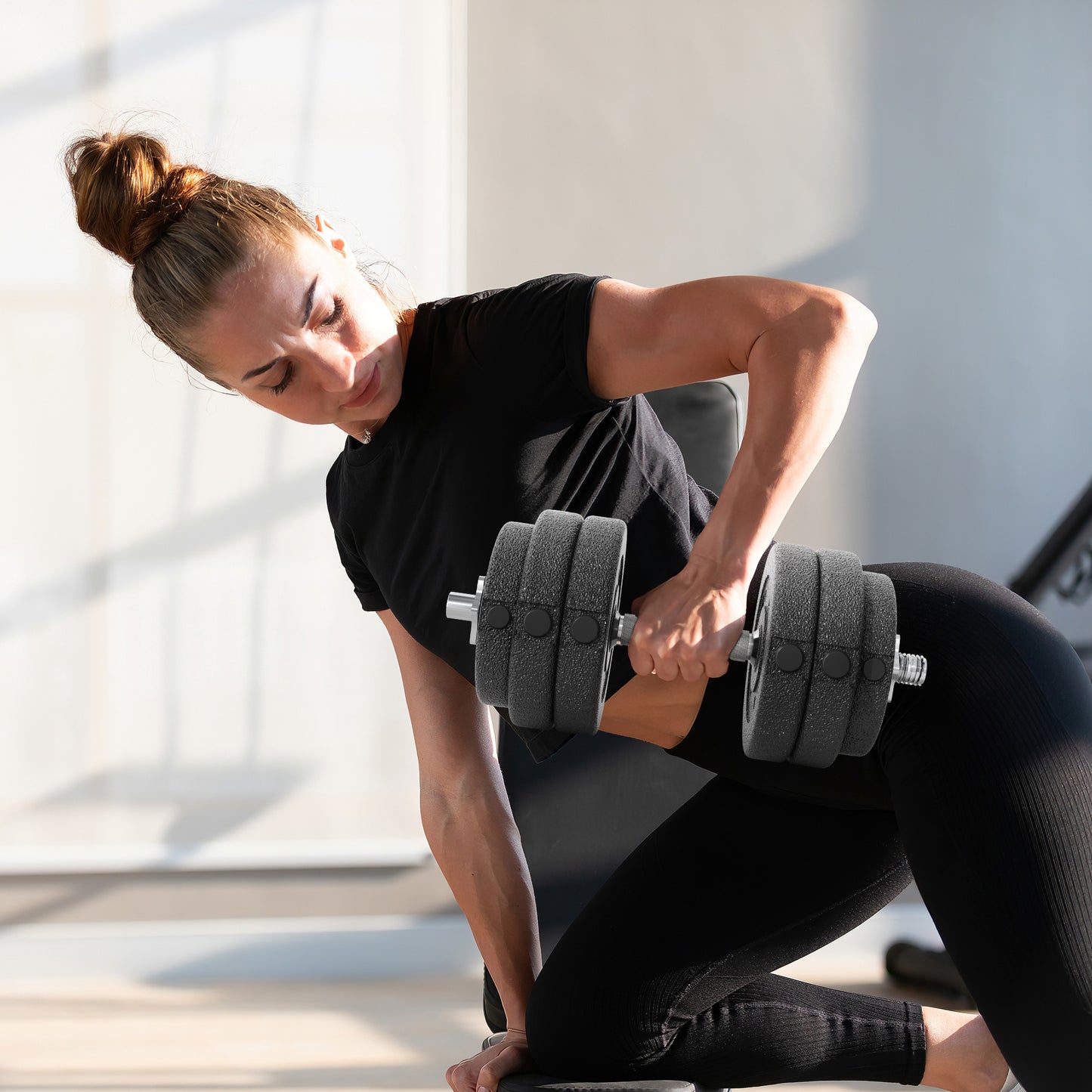 Soozier 2 x 33 lbs Adjustable Dumbbells Weight Set Dumbbell Hand Weight Barbell for Body Fitness Lifting Training for Ho