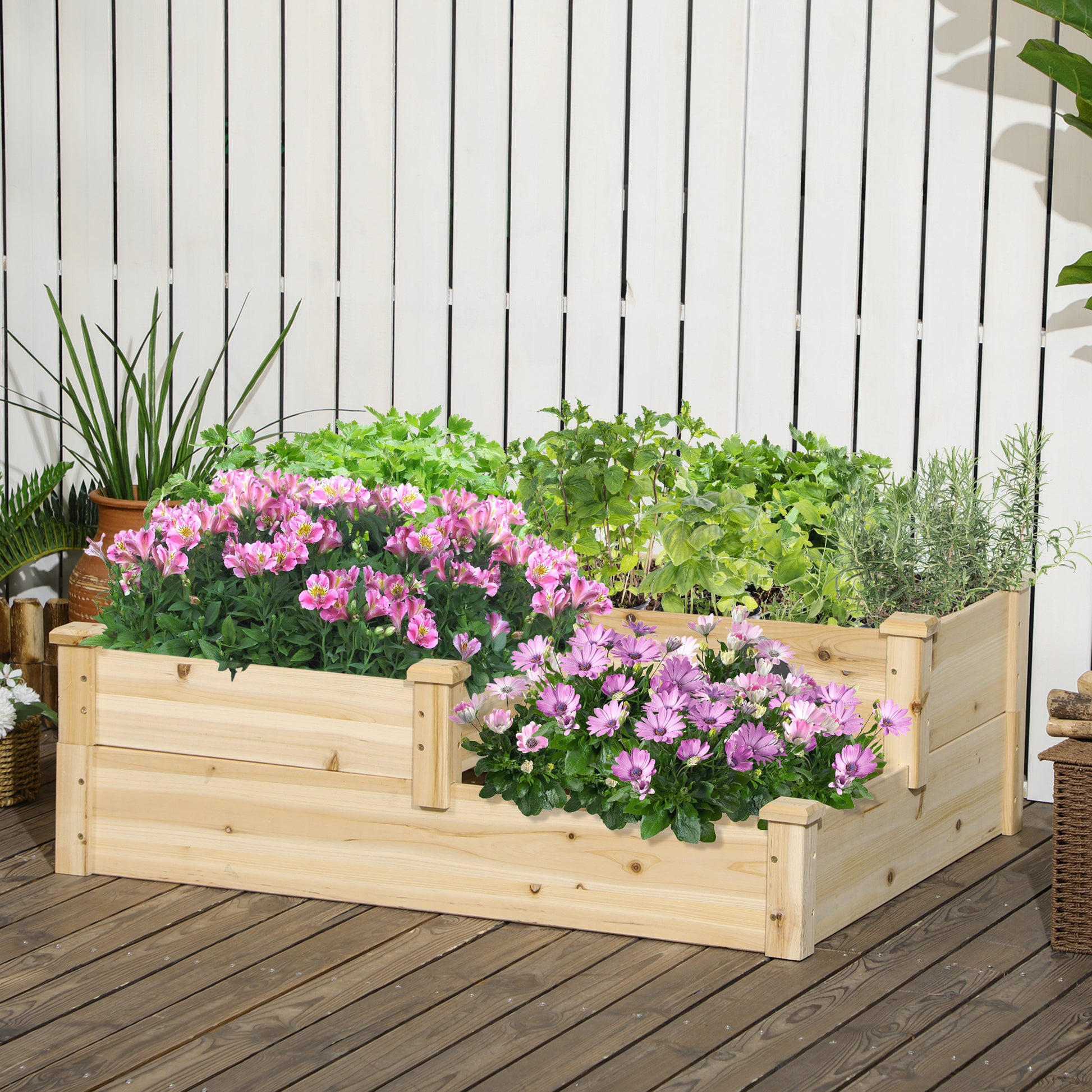3 Tier Raised Garden Bed, 42.5" x 34.6" x 14.2" Wooden Raised Planter Box Kit for Growing Vegetables, Herbs, Flowers, Na