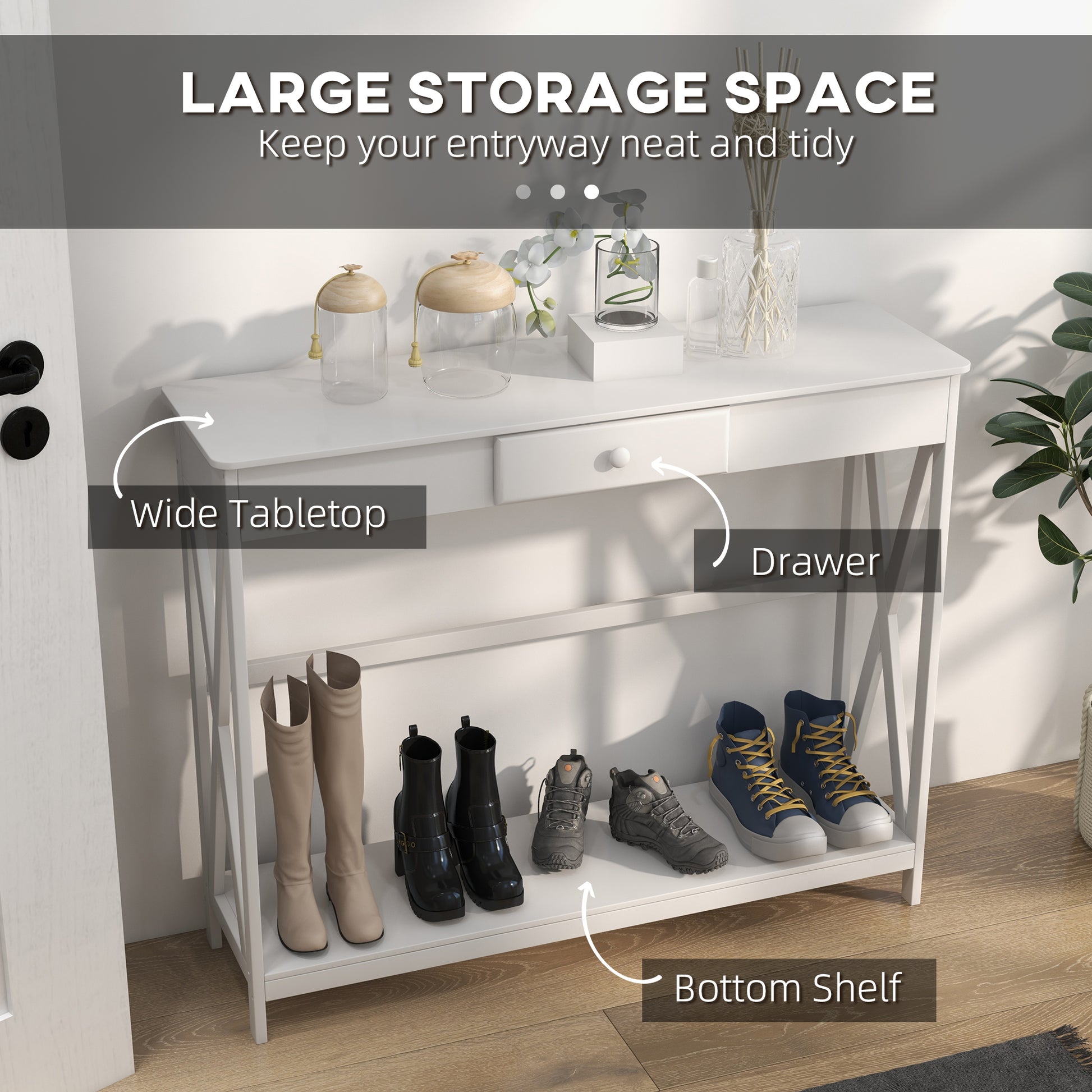 39" Console Table, 2 Tier X-Design Narrow Entryway Table with Drawer and Storage Shelf for Behind Couch, Living Room, Ha