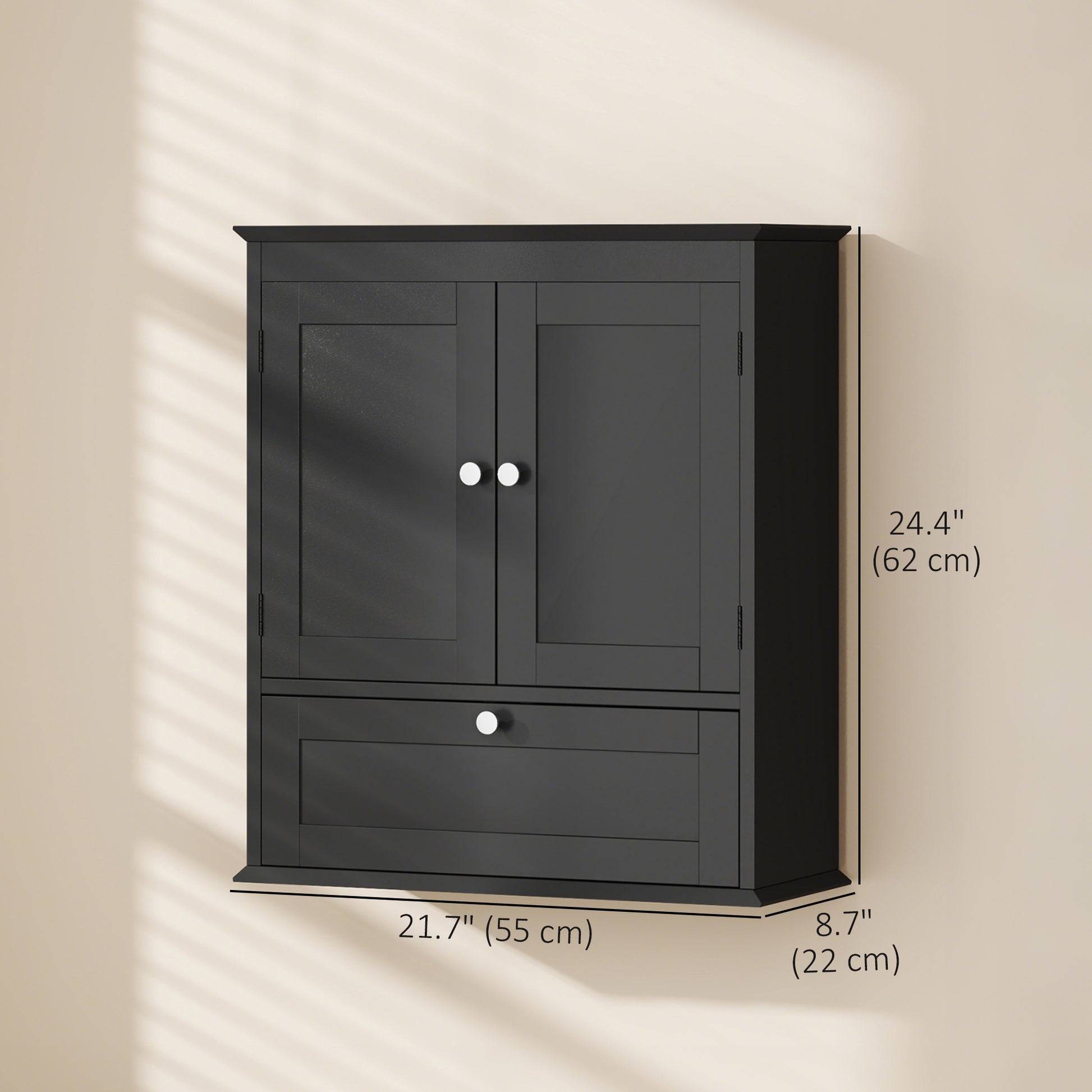 Medicine Cabinet with Adjustable Shelf, Bathroom Wall Cabinet Bathroom Cabinet with Recessed Panels, Black