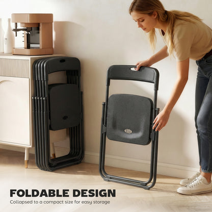 Folding Chairs 6 Pack, Plastic Foldable Chairs with Vent, Carry Hole and Steel Frame for Home, Office, Dining, Black