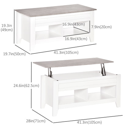 Lift Top Coffee Table with Hidden Storage Compartment and Open Shelves, Lift Tabletop Pop-Up Center Table for Living Roo