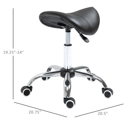 Adjustable Hydraulic Rolling Salon Stool Swivel Saddle Chair Spa Beauty Seat PU Leather,  Black
