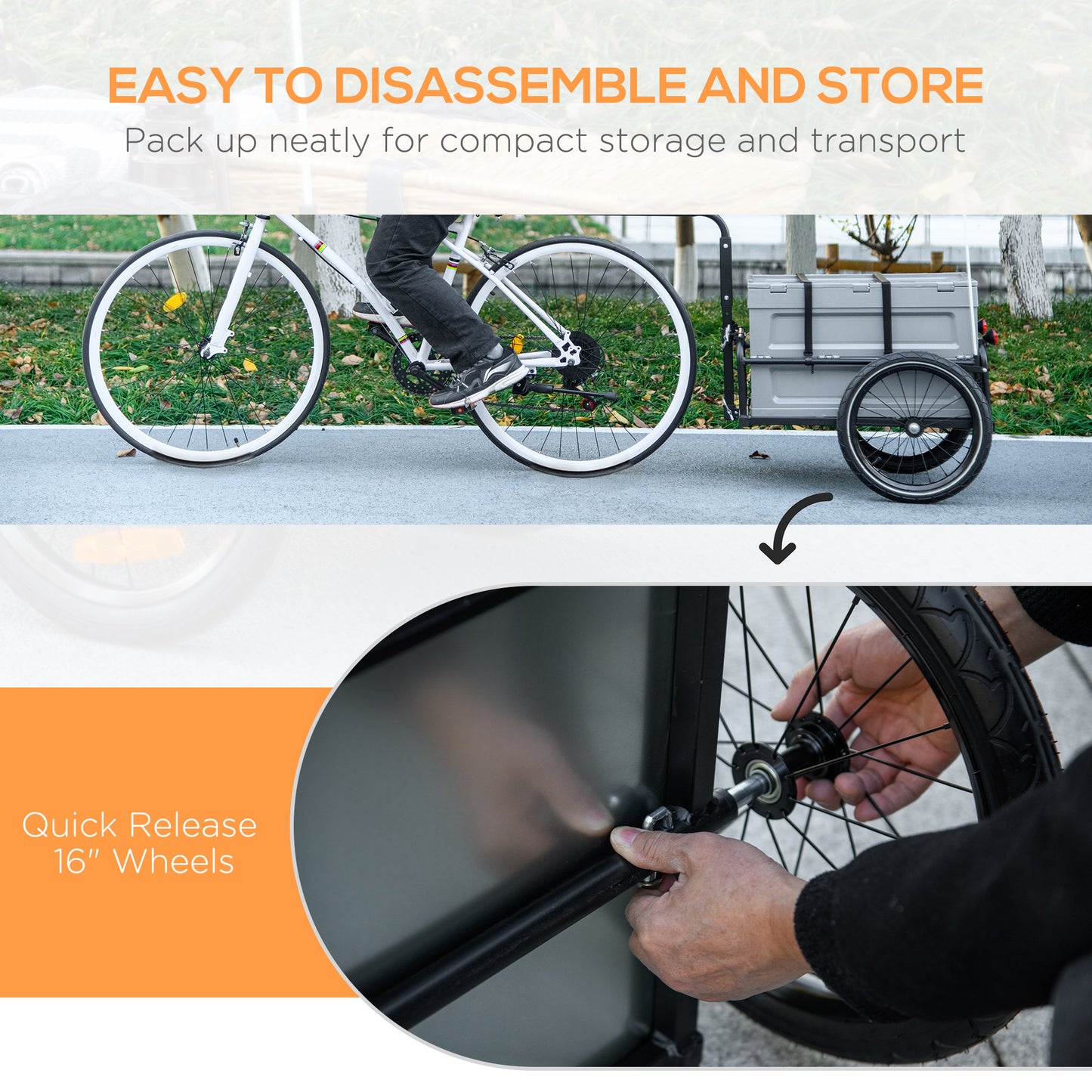 VarietyKart Steel Trailer for Bike, Bicycle Cargo Trailer with Foldable Storage Box and Safe Reflectors, Max Load 88LBS,