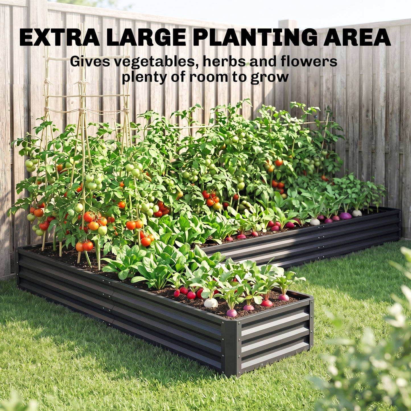 L-Shaped Raised Garden Bed, 82" x 109" x 12" Galvanized Steel Planter Box with Multi-reinforced Rods for Vegetables, Flo