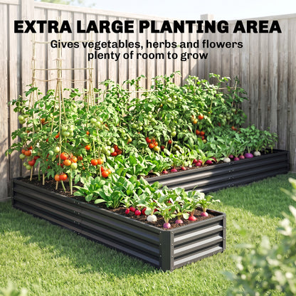 L-Shaped Raised Garden Bed, 82" x 109" x 12" Galvanized Steel Planter Box with Multi-reinforced Rods for Vegetables, Flo