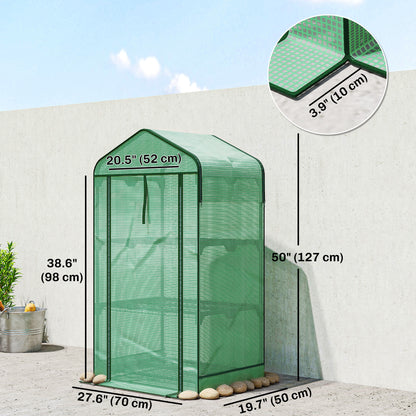 Mini Greenhouse with Screen Roof, Portable Small Greenhouse with Roll-Up Zipper Door, 27.6" x 19.7" x 50", Green
